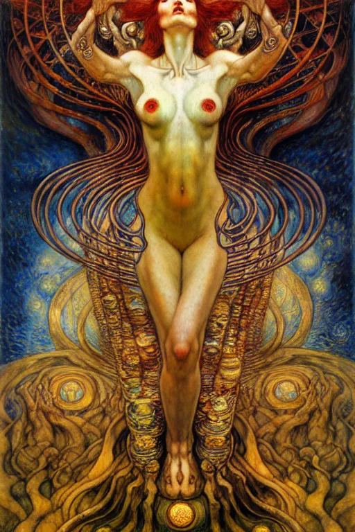 Image similar to Divine Chaos Engine by Karol Bak, Jean Delville, William Blake, Gustav Klimt, and Vincent Van Gogh, symbolist, visionary