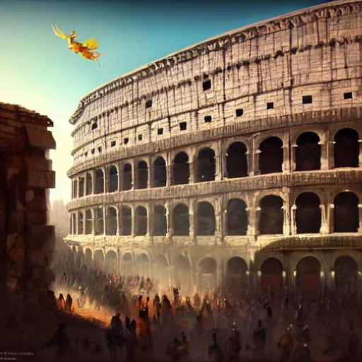 Prompt: ground view of a colosseum arena, profile picture, organic painting, sunny day, matte painting, bold shapes, hard edges, street art, trending on artstation, by huang guangjian, gil elvgren, ruan jia, randy vargas, greg rutkowski