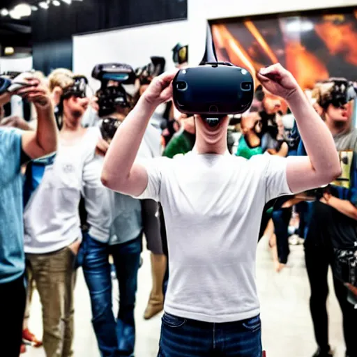 Prompt: cyborg mark zuckerberg controlling a crowd of people with vr headsets