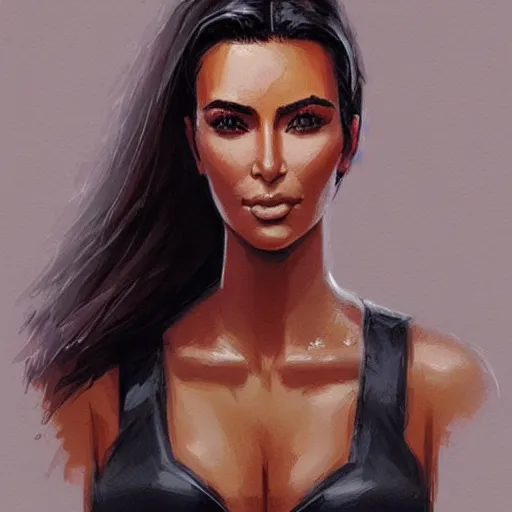 Image similar to “ portrait of kim kardashian by greg rutkowski, young, attractive, highly detailed portrait, scifi, digital painting, artstation, concept art, smooth, sharp foccus ilustration, artstation hq ”