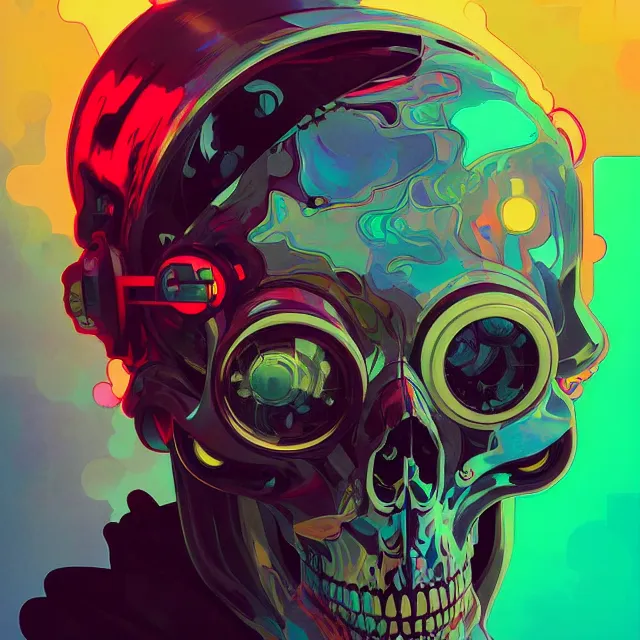 Prompt: a beautiful painting of a cyberpunk blindfolded skull by sachin teng and pascal blanche! and alphonse mucha and ruan jia! and josan gonzalez!. in style of conceptual art. colorful comic, film noirs, brush stroke, vibrating colors, hyper detailed. octane render. trending on artstation