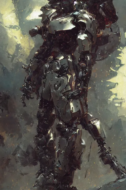 Image similar to full body girl metal armor painting by gaston bussiere, greg rutkowski, yoji shinkawa, tsutomu nihei