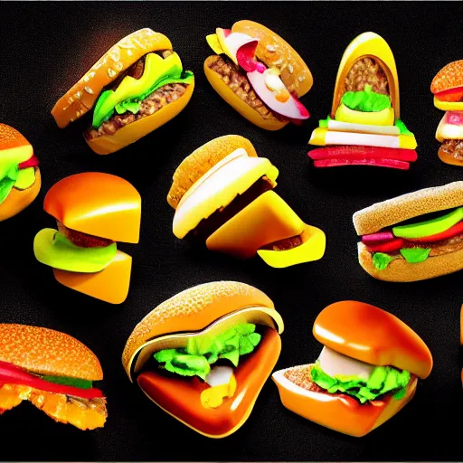 Image similar to cheeseburger gems fine jewelry. 4 k, product lighting, dramatic lighting.