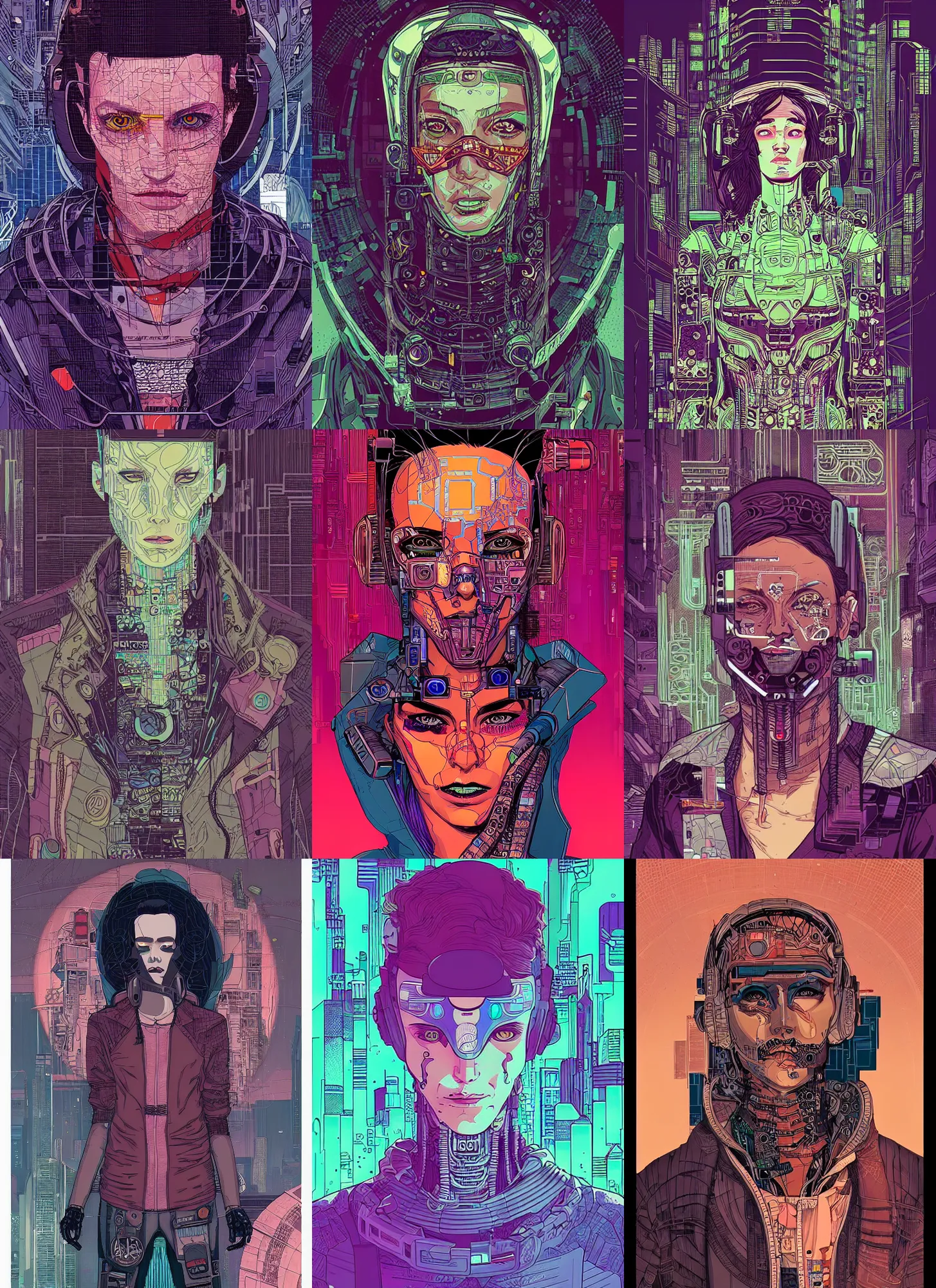 Prompt: a cyberpunk portrait by josan gonzalez and eugene grasset.