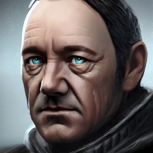 Prompt: Illustration of Kevin Spacey as the Lich King, dark atmosphere, angry look, gta 5 cover style, highly detailed, digital painting, Trending on artstation , HD quality, by Glenn Rane and Samwise Didier, dramatic light, octane