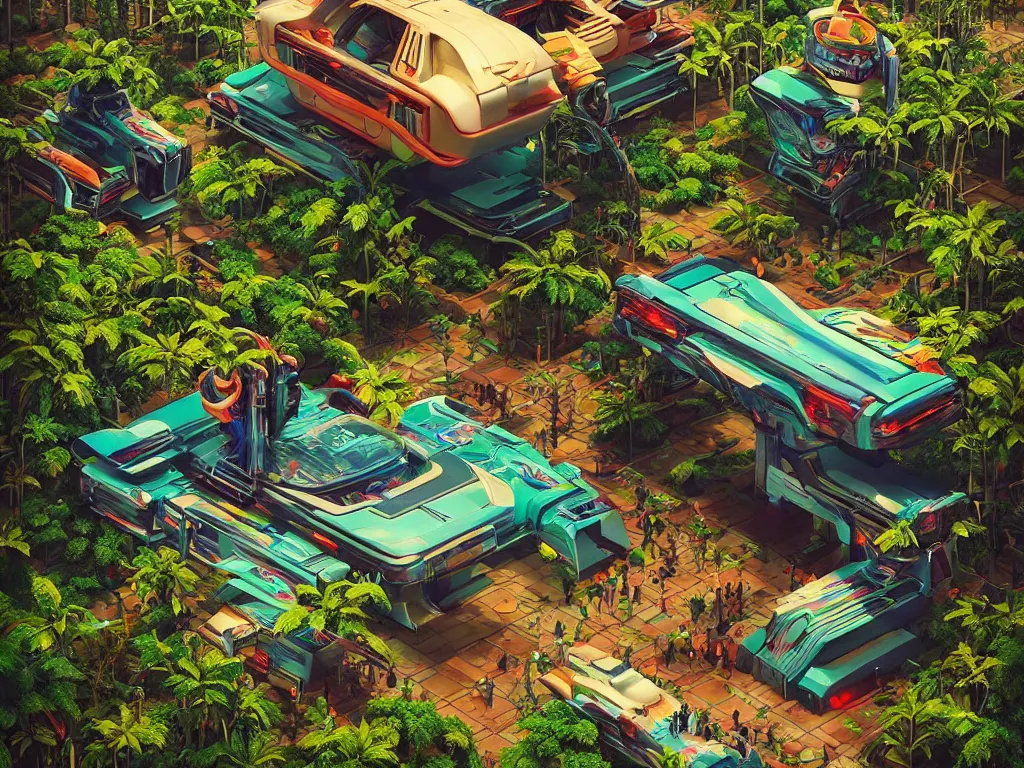Image similar to 80s futuristic outdoor retro arcade, desolate, lush vegetation:: by beeple and James Gilleard and Justin Gerard :: ornate, dynamic, particulate, intricate, elegant, highly detailed, centered, artstation, smooth, sharp focus, octane render, 3d