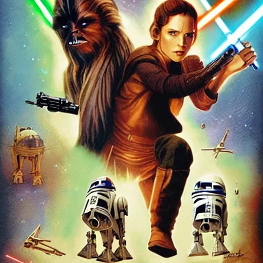 Prompt: Poster of Star Wars XII, by Drew Struzan, digital art, trending, hyper-detailed