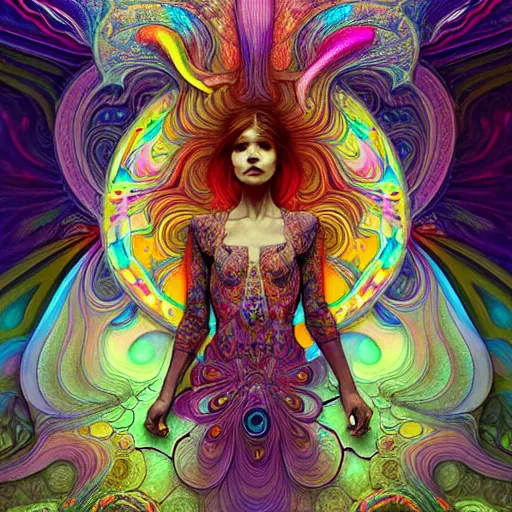 Image similar to An extremely psychedelic experience, reality bending, morphing, transforming, colorful, surreal, magic mushrooms, psilocybin, LSD, face, detailed, intricate, elegant, highly detailed, digital painting, artstation, concept art, smooth, sharp focus, illustration, art by Krenz Cushart and Artem Demura and alphonse mucha