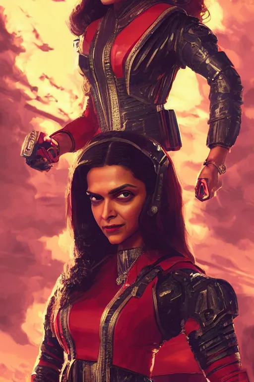 Image similar to Portrait of Deepika Padukone as Baroness in G.I, Joe, with evil smile, in a movie still cinematic, artstation, Greg rutkowski, UHD 8K