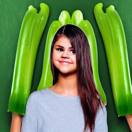 Image similar to photo of human celery with selena gomez face