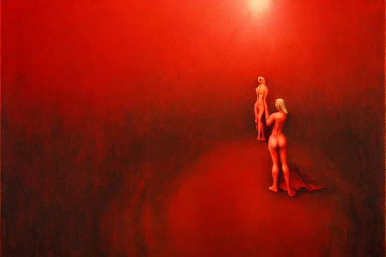 Image similar to only with red, a red angel announce the win, at the gates of a rich renaissance city, pathos, in the style of beksinski, part by hopper, part by rodcenko, part by hofbauer, intricate composition, red by caravaggio, insanely quality, highly detailed, masterpiece, red light, artstation