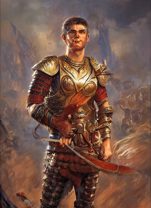 Image similar to a ultra realistic fantasy portrait painting of a male warrior, ultra detailed, art by ralph horsley, swanland, sabbas, dynamic lighting,. cinematic lighting