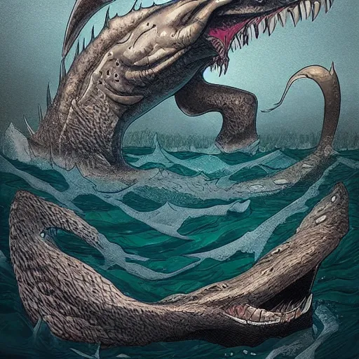 Image similar to lake monster, Trending on Artstation, Hiroaki Tsutsumi style