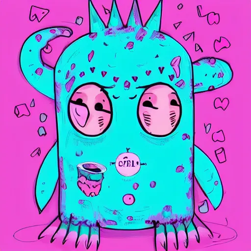 Image similar to cute pink ice cream monster practising self care, intricate artwork, uwu anime, digital painting, beautiful