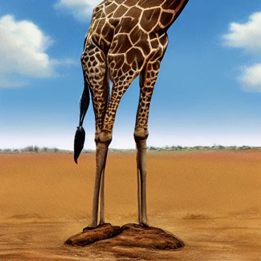 Prompt: a Matte Painting of of a giraffe clipping his toenails,