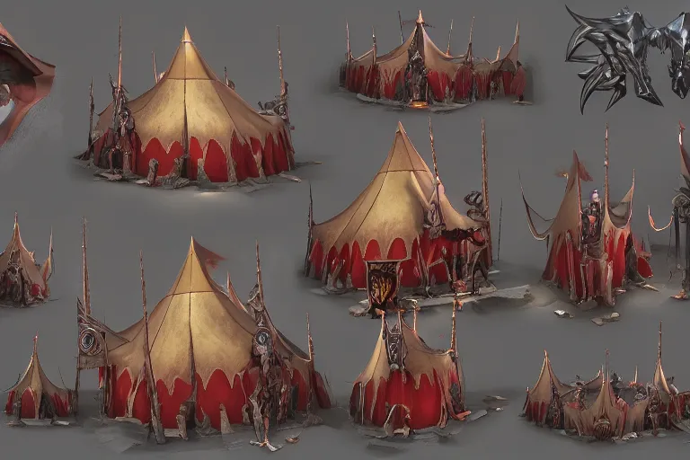 Prompt: 3d sculpt of a huge dark fantasy gothic circus tent, artstaton, League of Legends, red dead redemption2, overwatch, dark souls, digital illustration