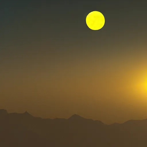 Prompt: Mountain at night, radio tower on top of it with yellow moon behind. Misty landscape, digital art, artstation, 4k high detailed art