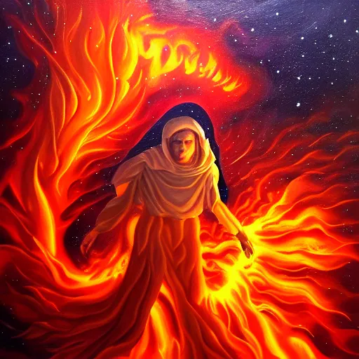 Prompt: great fiery anger, galactic nebular astral realm sacred journey in oil painting, trending on artstation, award winning, emotional, highly detailed surrealist art