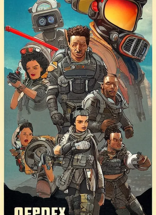 Prompt: apex legends in 1 9 5 0 s sci - fi movie poster, retrofuturism, highly detailed,