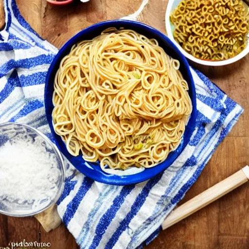Image similar to italian pasta fighting ramen noodles for kitchen supremacy