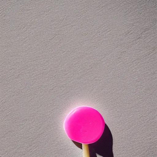 Prompt: a picture of a used piece of pink bubblegum sitting on a white tile floor. realistic, detailed, 4k, award winning photography, bokeh, depth of field, dramatic lighting