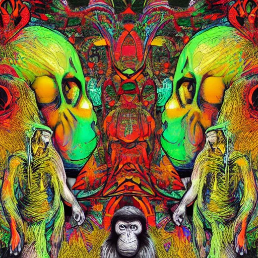 Image similar to stoned ape theory, psilocybin mushrooms, abstract, evolution