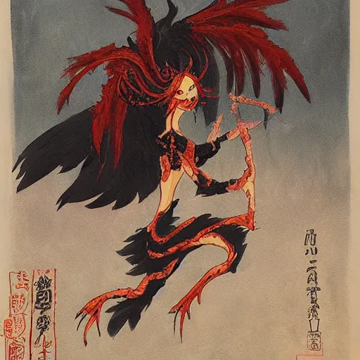 Prompt: Lava harpy, painting by Yoshitomo Nara
