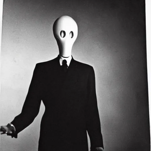 Image similar to a album of slenderman no face no eyes from the 1940s