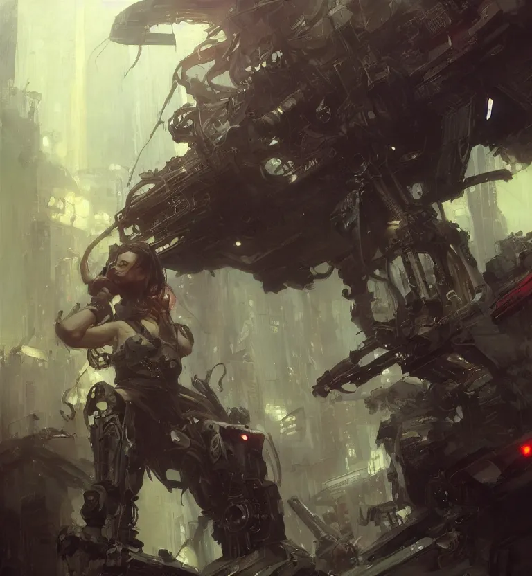 Prompt: a painting of cyberpunk death dealer, by jeremy mann, krenz cushart, artem demura, alphonse mucha, intricate, elegant, highly detailed, digital painting, artstation, concept art, smooth, sharp focus, illustration, art