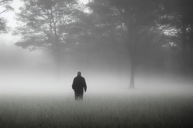 Prompt: a cinematic portrait of a middle aged male stood in a fog filled field, ultra realistic, depth, beautiful lighting