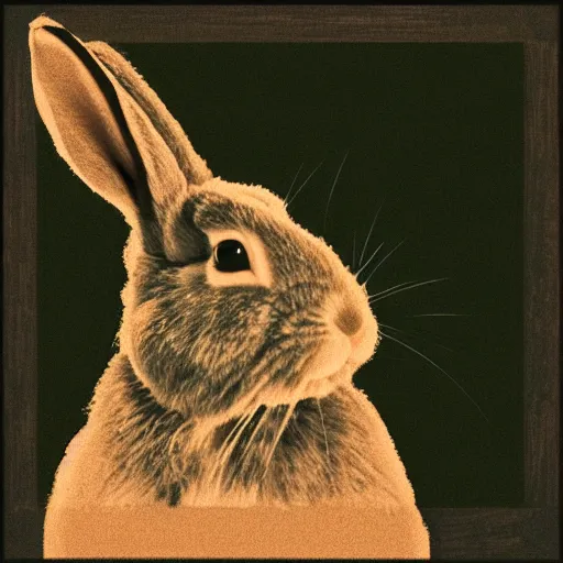 Prompt: a rabbit in the style of a silent film frame,