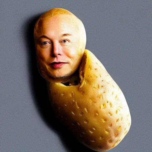 Prompt: ( elon musk ) face potato hybrid, potato skin, potato skin, potato, elon musk portrait, potatoes