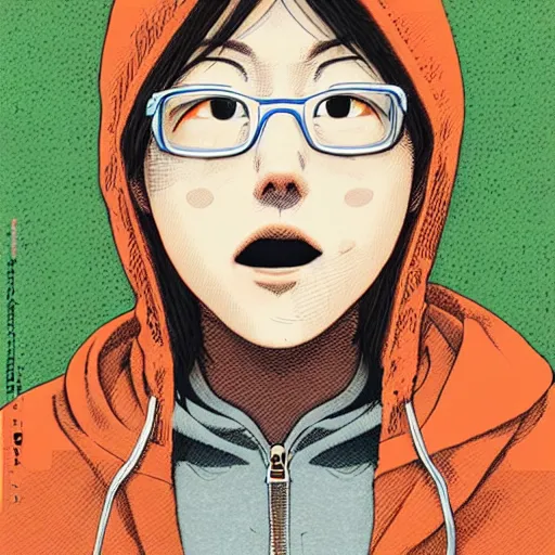 Prompt: a colorful portait of a man with an orange hoodie made by inio asano, detailed