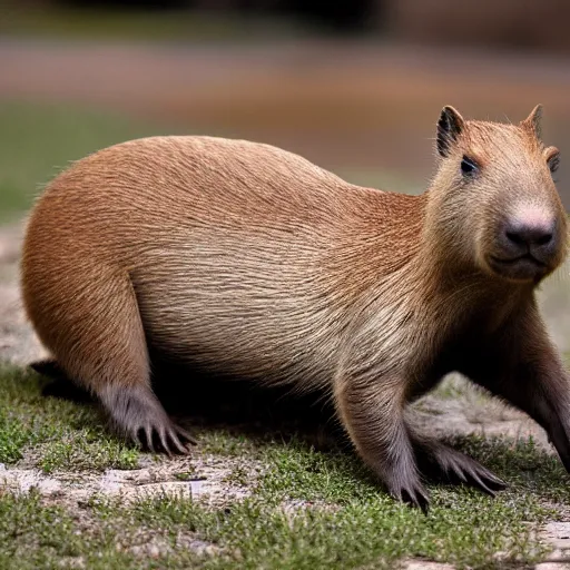 Prompt: photo of a capybara pointing a gun at you