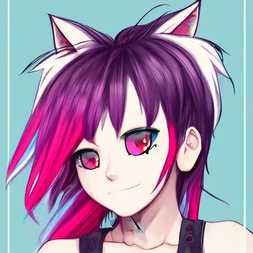 Image similar to full headshot portrait of anime catgirl with pink mohawk punk, digital art, drawn by WLOP, by Avetetsuya Studios, anime manga panel, trending on artstation, wearing a plaid shirt