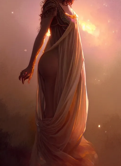 Image similar to cute brown woman wearing a transparent night gown, fantasy, intricate, highly detailed, digital painting, artstation, concept art, wallpaper, smooth, sharp focus, illustration, art by artgerm and greg rutkowski and alphonse mucha