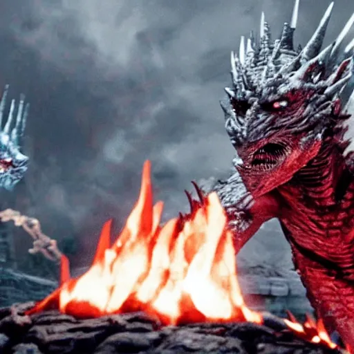 Prompt: The Night King's dragon burning down King's Landing as it should have been
