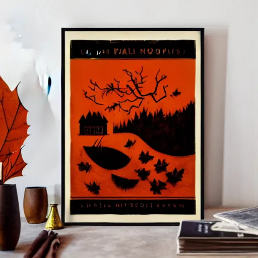 Image similar to fall pumpkin woodcut poster by greg rutkowski