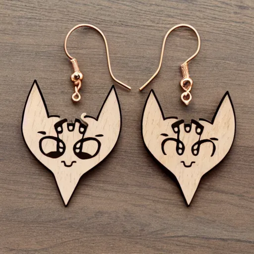 Image similar to 2d laser cut wood earrings flat of snarky cartoon cat