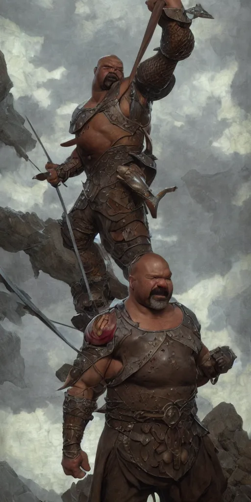 Image similar to jeffrey wright, blacksmith, huge and very muscular, hammer, dungeons and dragons, masterpiece by edgar maxence and ross tran and michael whelan, gustav dore, 8 k, octane render