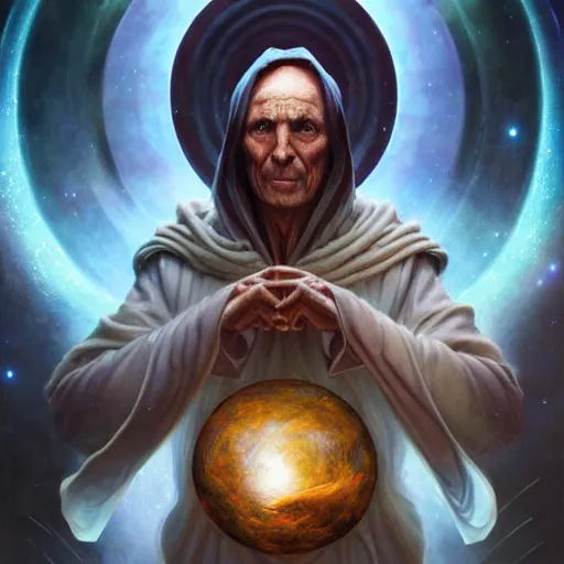 Image similar to the creator of worlds wearing a cloak and holding a holographic planet projection in his hand, detailed, sci - fi, digital painting, artstation, sharp focus, illustration, ominous, artgerm, tomasz alen kopera, peter mohrbacher, donato giancola, joseph christian leyendecker, wlop, frank frazetta