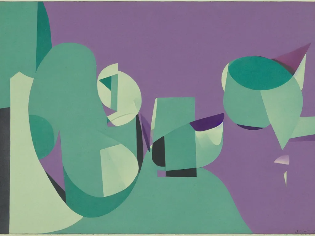 Prompt: the purple gherub almost touching the turquoise silfid. moholy - nagy, laszlo, morandi