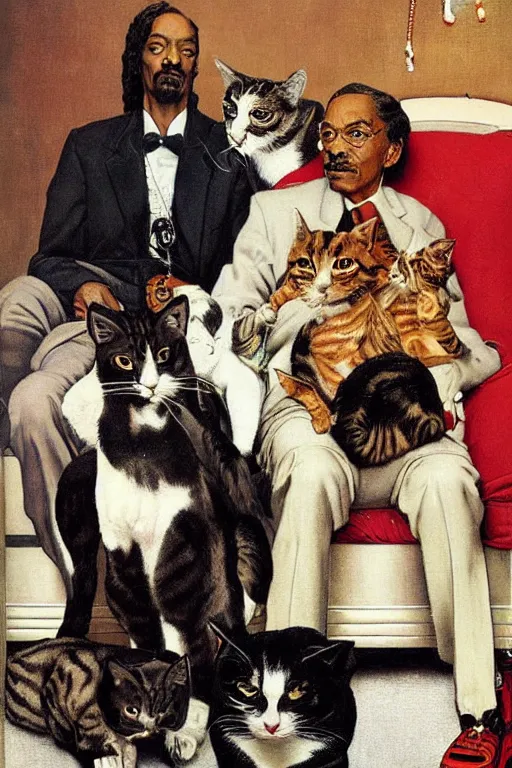 Image similar to snoop dogg and his cats painted by Norman Rockwell