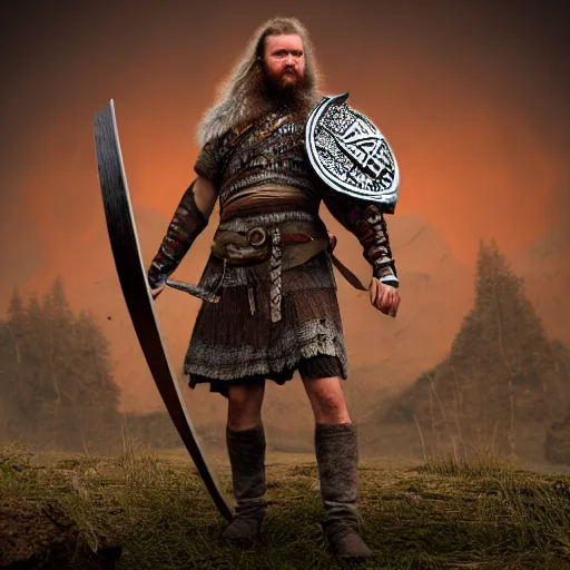 Prompt: Viking warrior. realistic, photo studio, HDR, 8k, trending on artstation