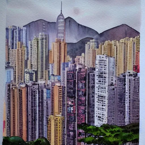 Prompt: hong kong, watercolor