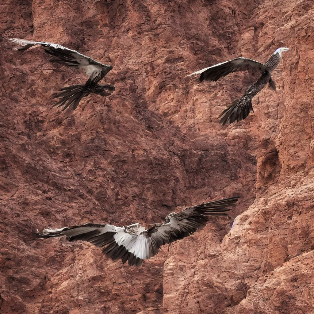 Image similar to feathered flying snake flying through a shot canyon, Utah, light rays, ambient occlusion