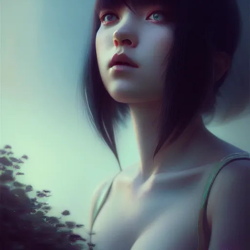 Image similar to girl by tom bagshaw, walking past a flowing river by ilya kuvshinov, rtx reflections, octane render 1 2 8 k, extreme high intricate details by wlop, digital anime art by ross tran, medium shot, close up shot, composition by sana takeda, dramatic lighting by greg rutkowski