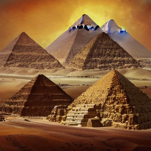 Image similar to the great pyramids made out of meat, painted by greg rutkowski