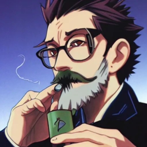 Image similar to gendo ikari smoking a joint, ultrarealistic