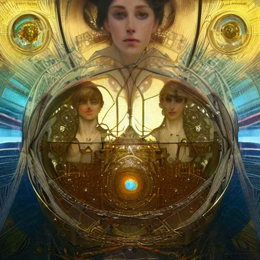 Image similar to hyper realistic golden quantum computer the size of a city , art by artery and Greg Rutkowski and alphonse mucha, sci-fi, fantasy, intricate, ornate, very very beautiful, elegant, highly detailed, digital painting, artstation, concept art, smooth, sharp focus, masterpiece , post-processing.